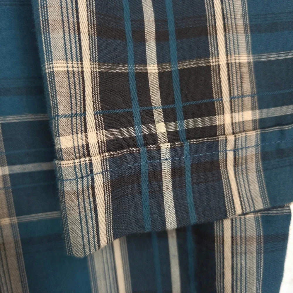 Ely Cattleman Mens XL Blue Plaid Western Short Sleeve Pearl Snap Cowboy Shirt
